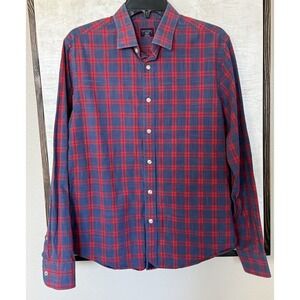 Untuckit Carmenet Red Check Cotton Spread Collar Straight Bottom Mens Medium